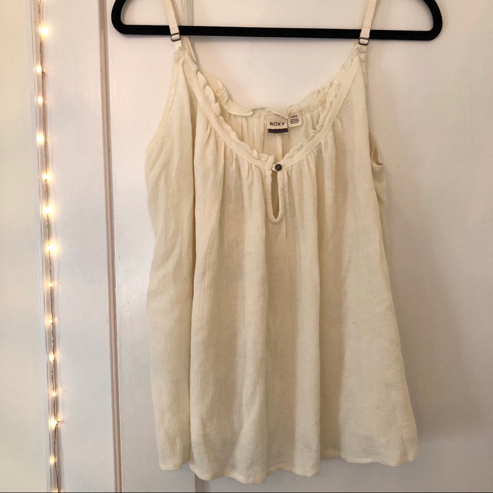 Roxy Cream Ruffle Trim Tank